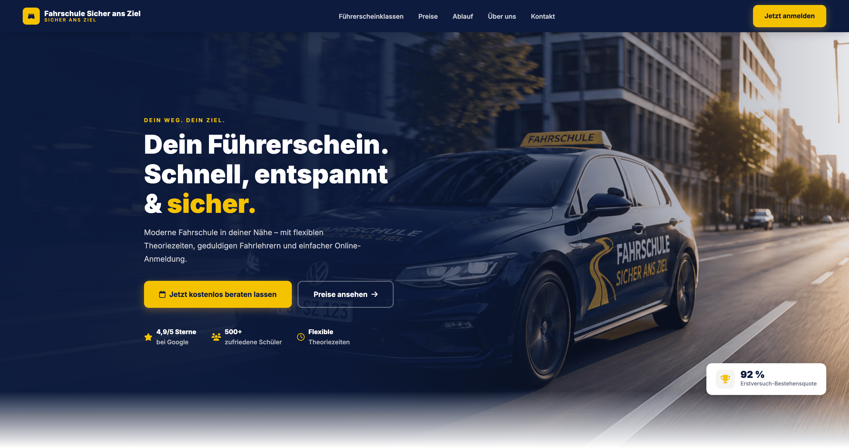 Konzept Fahrschule Sicher ans Ziel